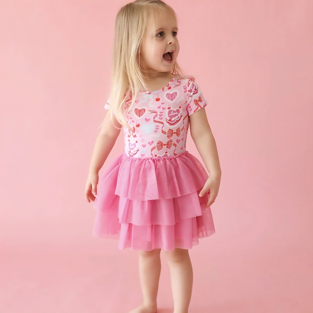 Posh Peanut Ruffled Cap Sleeve Love Cake Tulle Dress 3T/4T BNIB